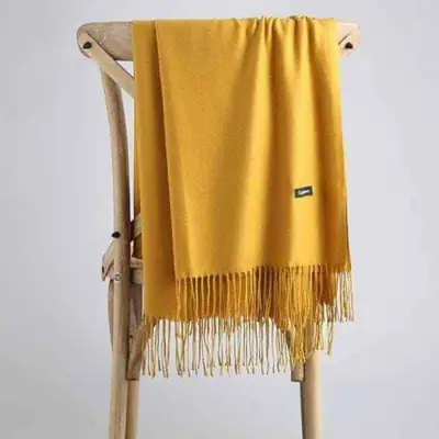 Women's Cashmere Plain Shawl ( yellow ) thumbnail 2