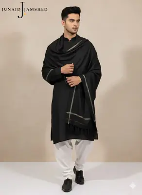 1 Pc Men's Wool Plain Shawl ( Black )