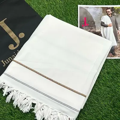 1 Pc Men's Wool Plain Shawl ( White ) thumbnail 2