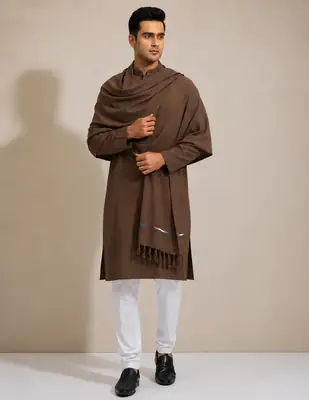 1 Pc Men's Wool Plain Shawl ( Brown )