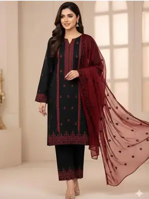 3 Pcs Women's Unstitched Embroidered Suit thumbnail 4