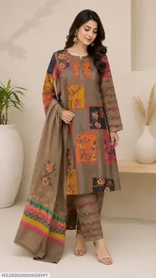 3 Pcs Women's Unstitched Printed Suit