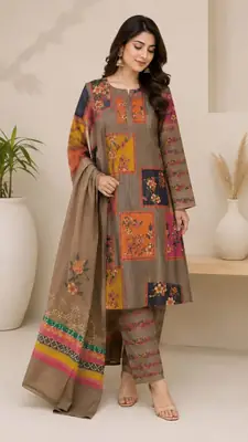 3 Pcs Women's Unstitched Printed Suit thumbnail 3