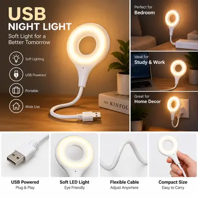 LED Ambient Night Light USB Charging Cable – Portable Ring Light with Soft Glow for Bedroom, Desk & Home Decor