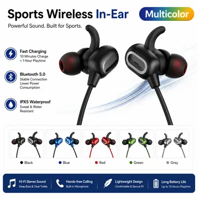 Wireless Neckband Bluetooth 5.0 Headphone Wireless Headset With Heavy Bass Stereo Earphones High Quality Magnetic Attraction Intelligent Noise Reduction Cancelling Sports Headset
