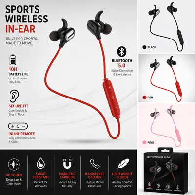 Wireless Neckband Bluetooth 5.0 Headphone Wireless Headset With Heavy Bass Stereo Earphones High Quality Magnetic Attraction Intelligent Noise Reduction Cancelling Sports Headset thumbnail 3