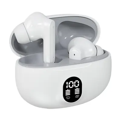 White Stereo Earbuds | LED Digital Battery Display | Bluetooth Earphones with Charging Case & Mic thumbnail 2