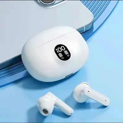 White Stereo Earbuds | LED Digital Battery Display | Bluetooth Earphones with Charging Case & Mic thumbnail 5