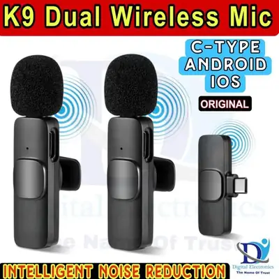 Latest K9 dual Wireless Vlogging Microphone Black Rechargeable thumbnail 2