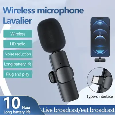 K8 New Type-C Wireless Microphone with Noise Reduction, 20m Range, 3-in-1 Universal Receiver for Mobile, Camera, and PC an wired mic
