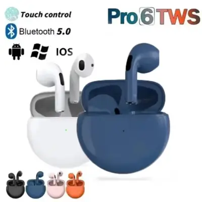 Pro 6 Hi-Fi Wireless Airbuds 5.0 Bluetooth Earphone Slim small size with Charging Case White thumbnail 2