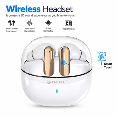 TD-LTE Wireless Headset BT 5.4 200mAh Charging Case Smart Touch Environmental Noise Cancellation Earbuds for Music/Gaming