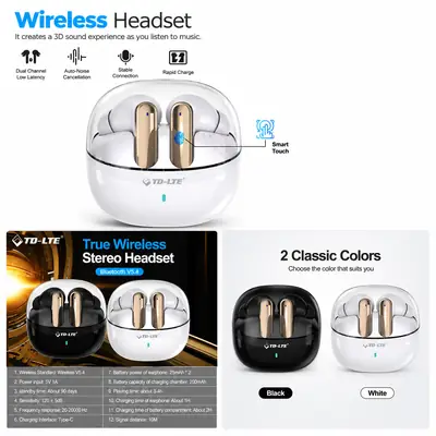 TD-LTE Wireless Headset BT 5.4 200mAh Charging Case Smart Touch Environmental Noise Cancellation Earbuds for Music/Gaming thumbnail 2