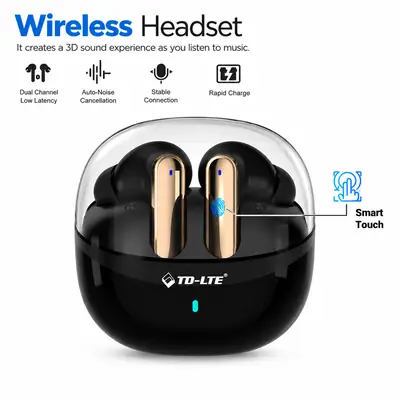 TD-LTE Wireless Headset BT 5.4 200mAh Charging Case Smart Touch Environmental Noise Cancellation Earbuds for Music/Gaming thumbnail 4