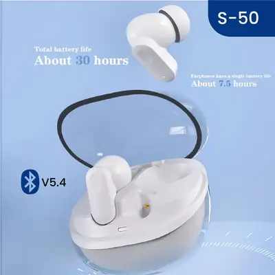 S50 TWS Wireless Bluetooth Earbuds V5.4 | Touch Control | Hi-Fi Stereo Sound | 30H Battery Backup | Charging Case
