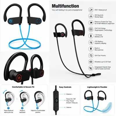 Wireless Bluetooth Headphones With | Mic Noise Cancelling Headsets Stereo Sound Earphones | Sports Gaming Headphones Supports thumbnail 4