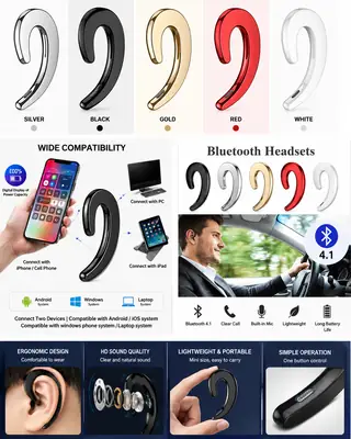 Bluetooth Earpiece Universal Bone Conduction Headset Wireless Bluetooth 4.2 Sports Stereo Headset For Laptops For Smartphones thumbnail 2