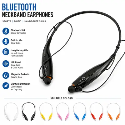 HBS730 Neckband Universal Stereo Bluetooth Handsfree with Mic for All Mobiles Lightweight Wireless Earphone