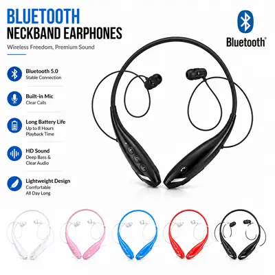 HBS730 Neckband Universal Stereo Bluetooth Handsfree with Mic for All Mobiles Lightweight Wireless Earphone thumbnail 2