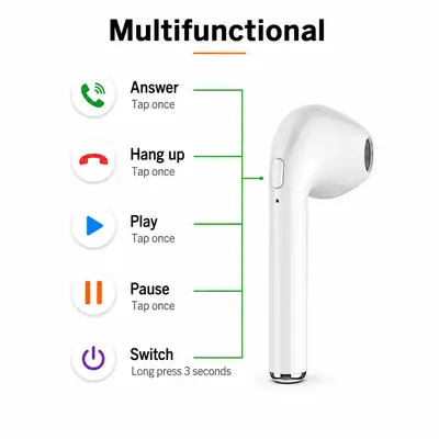 Airpods i7 Single Wireless Bluetooth Hand Free Stereo Earphones White Bluetooth ear phone for all cell phones use
