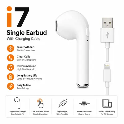 Airpods i7 Single Wireless Bluetooth Hand Free Stereo Earphones White Bluetooth ear phone for all cell phones use thumbnail 2