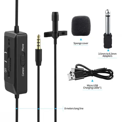 Professional Wired Lavalier Microphone Conference Microphone 8m Anti-interference Cable for Camera Smart Phone thumbnail 6