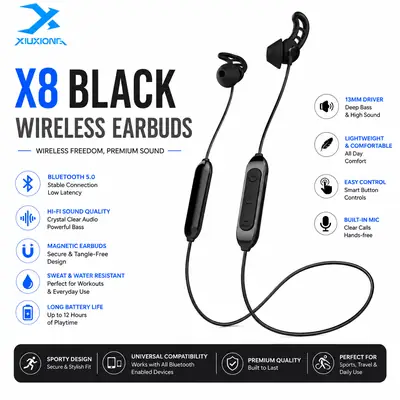 Xiberia X8 Wireless Sleeping Bluetooth Earphone - Black / Soft Silicon material / 10m Stable Connection / 1.5H Charging Time / Soft in Ear and Comfortable / Waterproof And Sweat-proof / Built-in High-sensitivity Microphone / Clear line control function  thumbnail 4