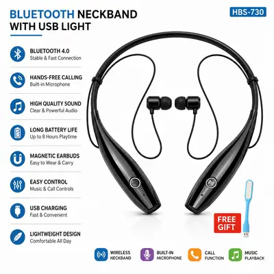 Bluetooth Neckband Wireless Earphones with Built-in Microphone, Magnetic Earbuds & Hands-Free Calling – HBS-730 thumbnail 2