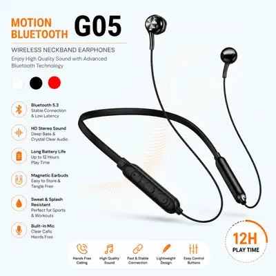 New Neckband G05 Hanging Neck ic IPX7 Waterproof Wireless Bluetooth Stereo Earphone thumbnail 2