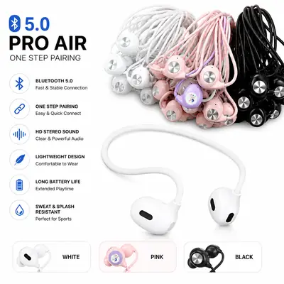 Pro Air Wireless Neckband Earphones – White | Bluetooth Neck Hanging Design