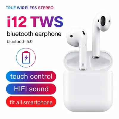 Original i12 Airpods Wireless Bluetooth Hand Free with Power Bank Stereo Earphones HD High Base Best Quality Sports Magnetic Wireless Headset Stereo Bluetooth In-Ear Headphones