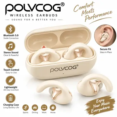 POLVCOG Wireless Earbuds – Bluetooth 5.0, Stereo Sound, Secure Fit, Touch Control & Charging Case