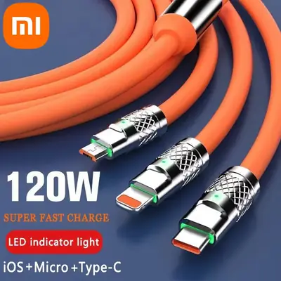 100W Fast Charging Cable Multi Charger Cable Nylon Braided Multiple USB Universal 3 in 1 Charging Cord Adapter with Type-C Micro