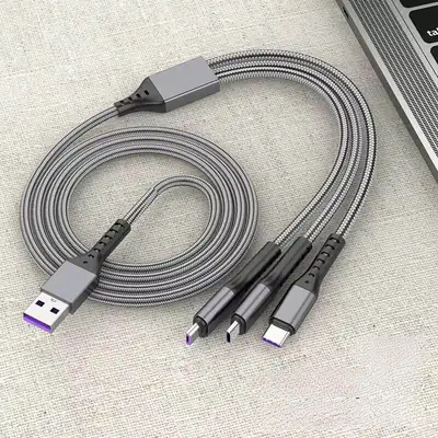 New 6A 100W 3 in 1 Fast Charging Cable Micro USB Type-C IOS Android Charger Cable for iP Phone Cable