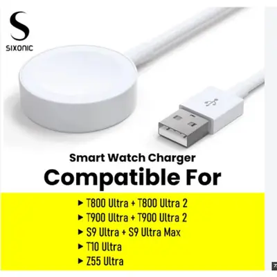 USB Smartwatch Charger Cable | Magnetic Charging Dock Compatible with T800 Ultra 2, T900 Ultra 2, S9 Ultra Max & T10 Ultra thumbnail 1