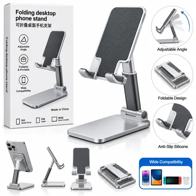 Folding Desktop Mobile Phone Stand – Adjustable & Foldable Phone Holder