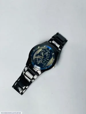 Men's Black Stainless Steel Skeleton Watch with Gears thumbnail 4