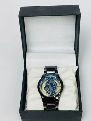 Men's Black Stainless Steel Skeleton Watch with Gears thumbnail 2