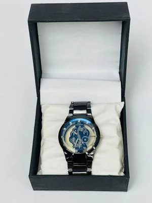 Men's Black Stainless Steel Skeleton Watch with Gears thumbnail 3