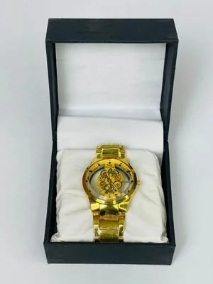 Golden Stainless Steel Men's Watch with Open Face Dial