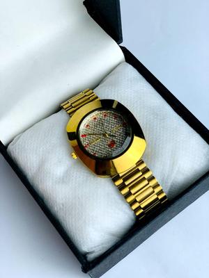 Men's Gold Stainless Steel Watch with Red Accents