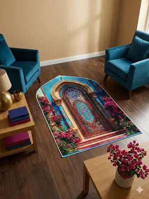 Luxurious Velvet Printed Prayer Mat - 1 Pcs in Maroon, Red, and Orange