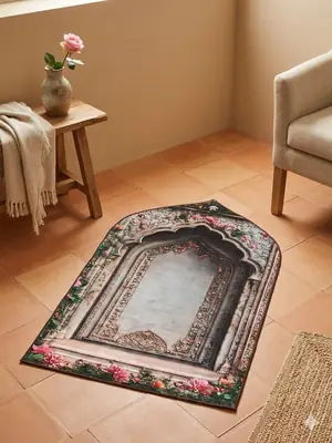 Luxurious Velvet Printed Prayer Mat - 1 Pcs in Maroon, Red, and Orange thumbnail 3