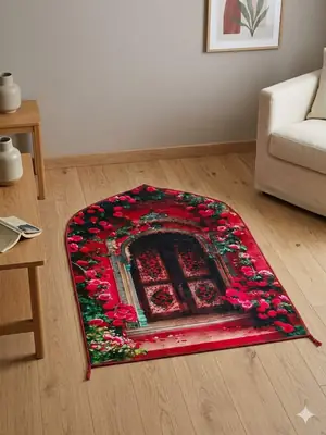 Luxurious Velvet Printed Prayer Mat - 1 Pcs in Maroon, Red, and Orange thumbnail 5