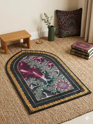 Luxurious Velvet Printed Prayer Mat - 1 Pcs in Maroon, Red, and Orange thumbnail 9