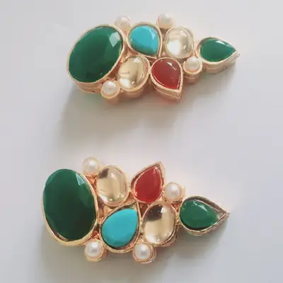 Retro Design Gold Plated Kundan Studs thumbnail 2