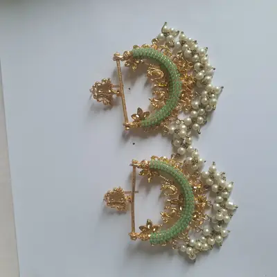 Rajasthani Design Gold Plated Gemstone Earrings thumbnail 3