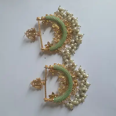 Rajasthani Design Gold Plated Gemstone Earrings thumbnail 4