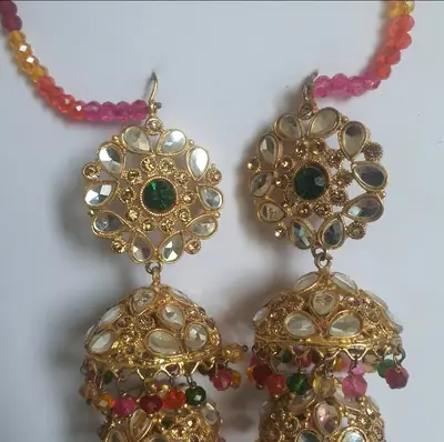 Bridal Gold Plated Crystal Jhumka thumbnail 3