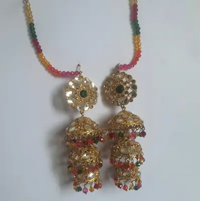 Bridal Gold Plated Crystal Jhumka thumbnail 5